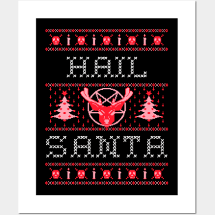 Ugly Christmas Sweater - Hail Santa with Reindeer Posters and Art